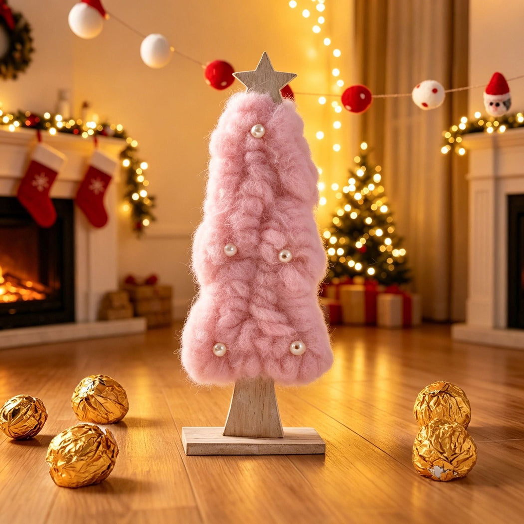 Pink tabletop tree, front view
