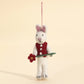 Red vest rabbit character keychain, front view