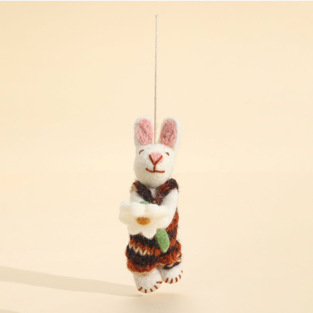 Striped rabbit character keychain, front view