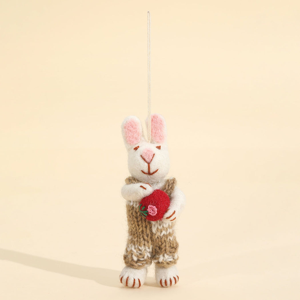 Brown outfit rabbit character keychain, front view