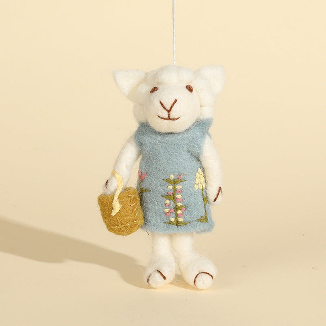 Blue dress sheep character keychain, front view