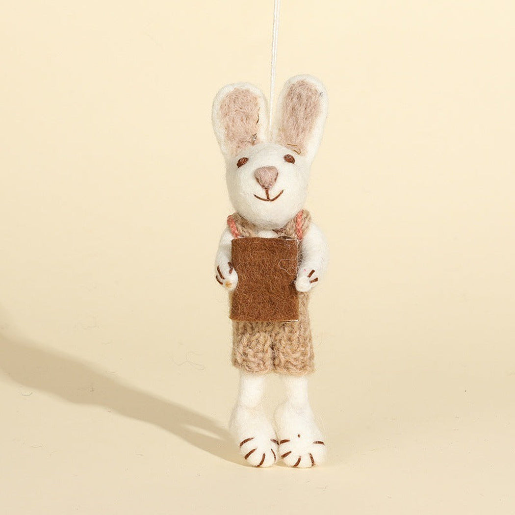 Overalls rabbit character keychain, front view