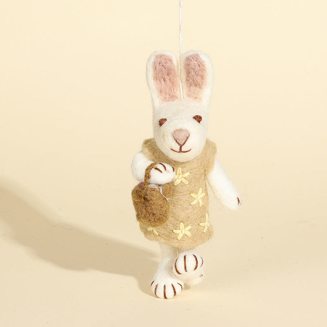 Light green dress rabbit character keychain, front view