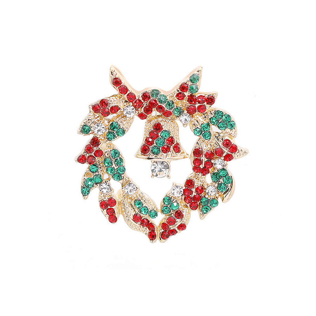 Red and green wreath brooch, front view