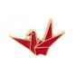Red origami crane brooch, front view