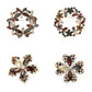 Burgundy openwork brooch in four visible styles, overview