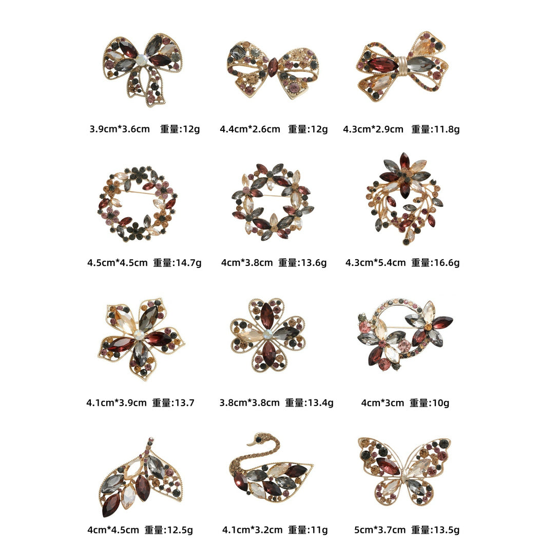 Burgundy openwork brooch, dimensions view