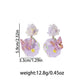 Purple floral cluster drop earrings, dimensions and weight view