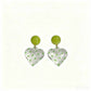 Green polka dot heart drop earrings, alternate view 2