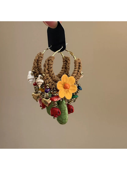 Earedge - Vintage Bohemian Green Flower Earrings