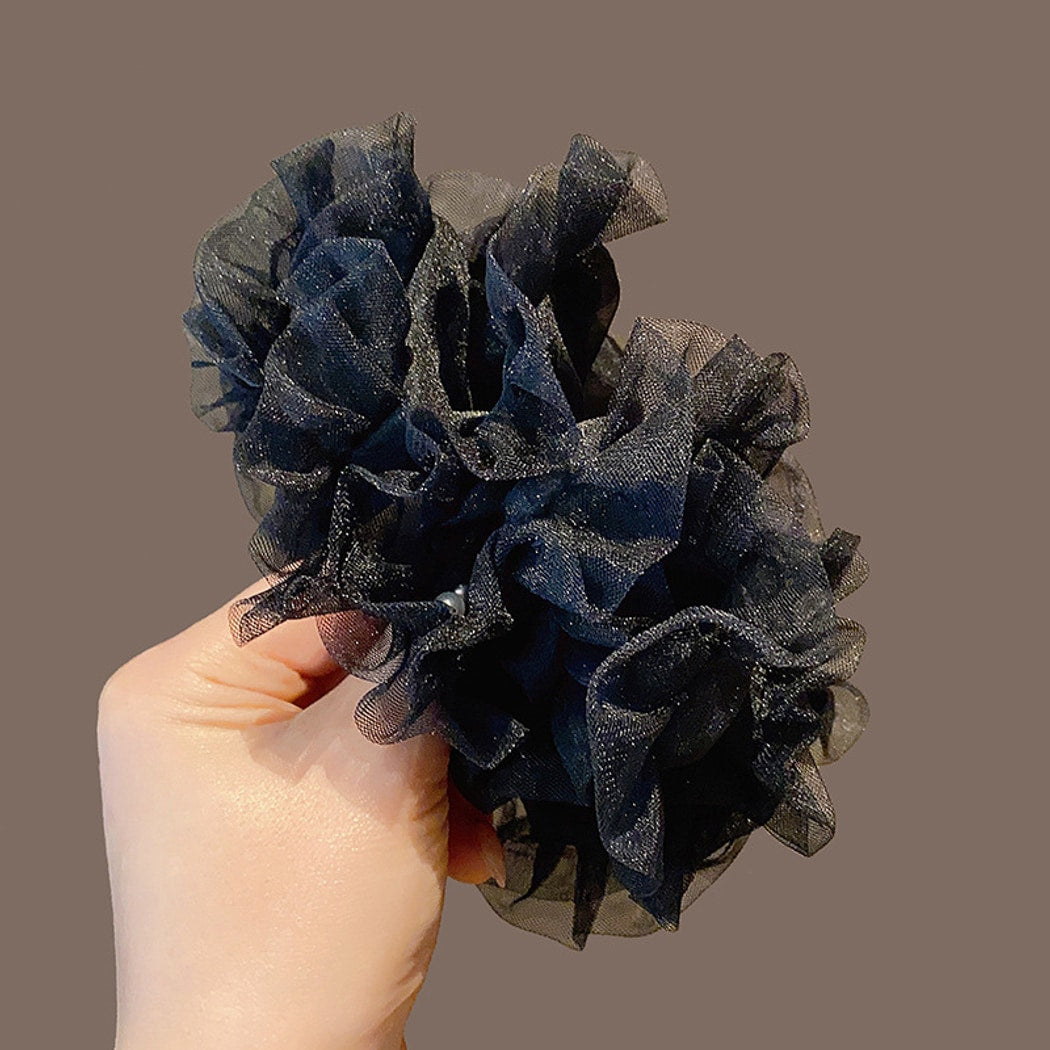 Gifty - Polyester Layered Ruffle Beaded Scrunchie