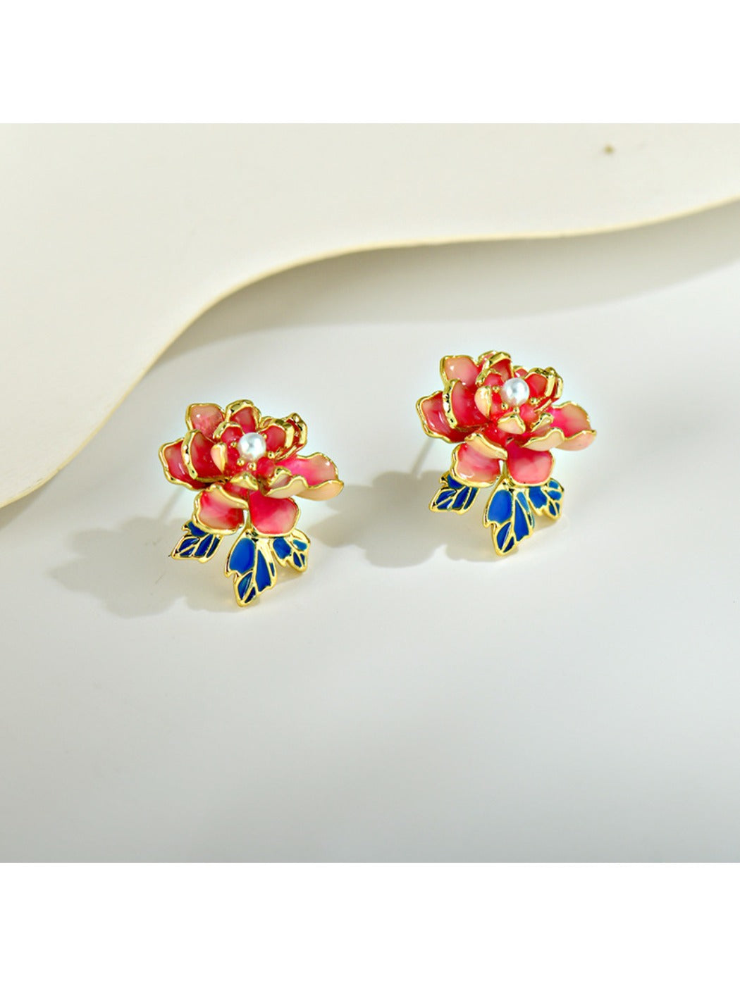 Earedge - Red Peony Floral Stud Earrings