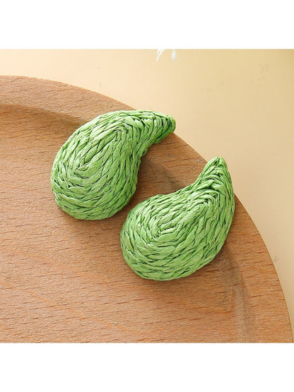 Earedge raffia water drop shaped stud earrings styled with casual outfit