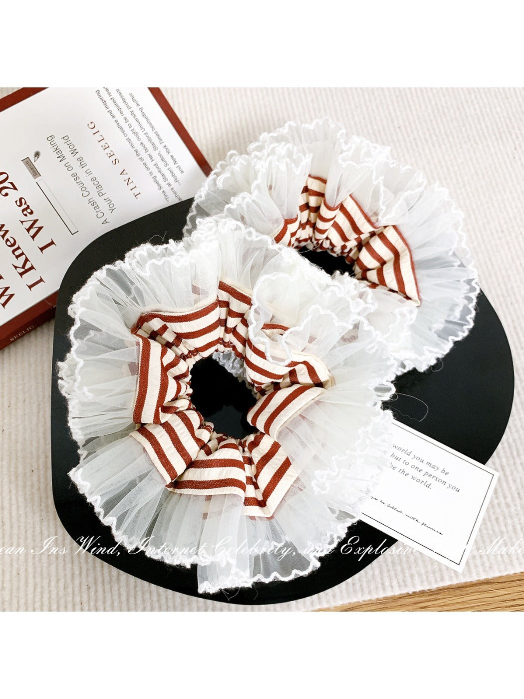 Gifty - Striped Lace Scrunchie Hair Tie