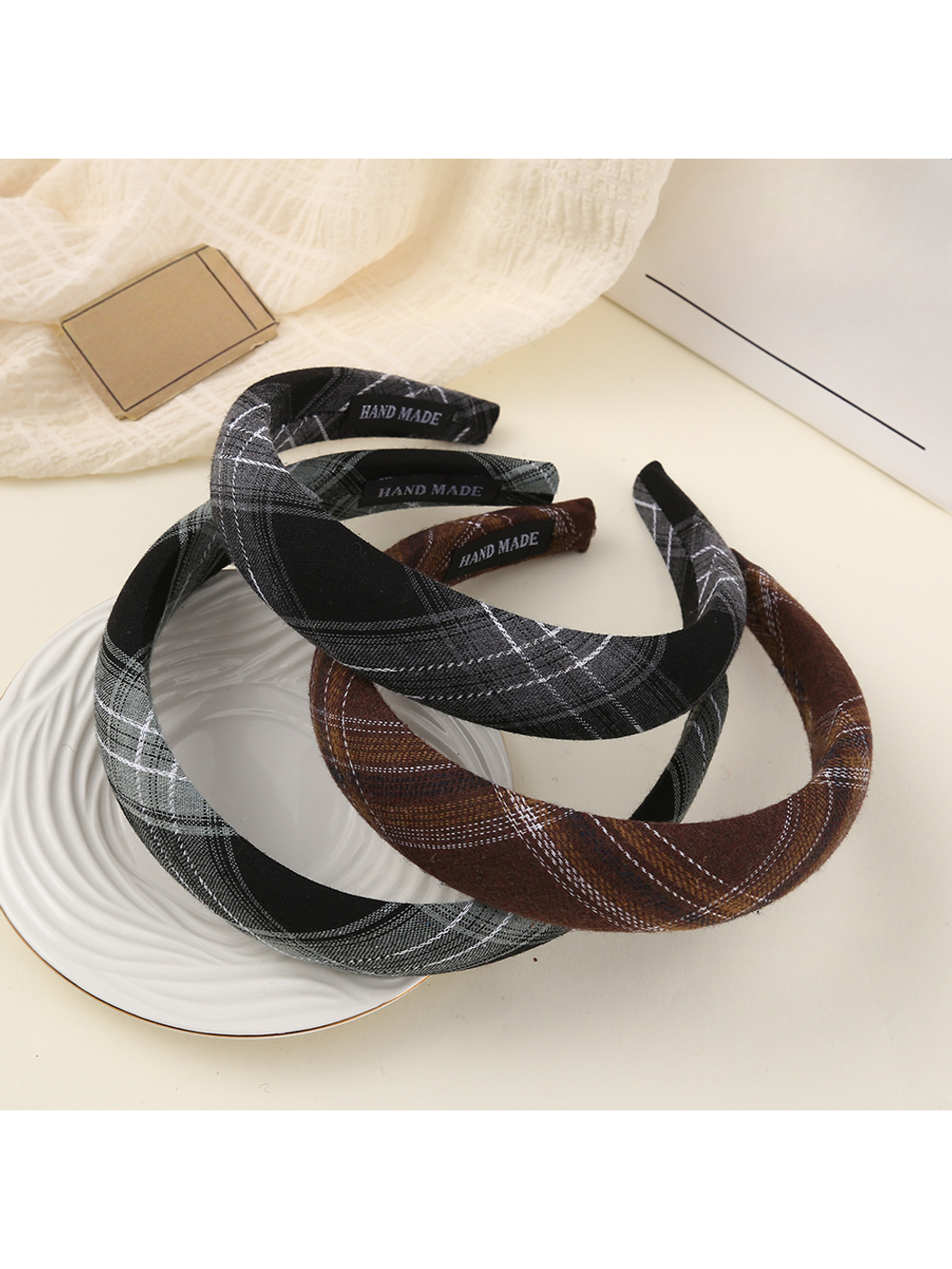 Gifty - Retro Plaid Fabric Wrapped Wide Headband