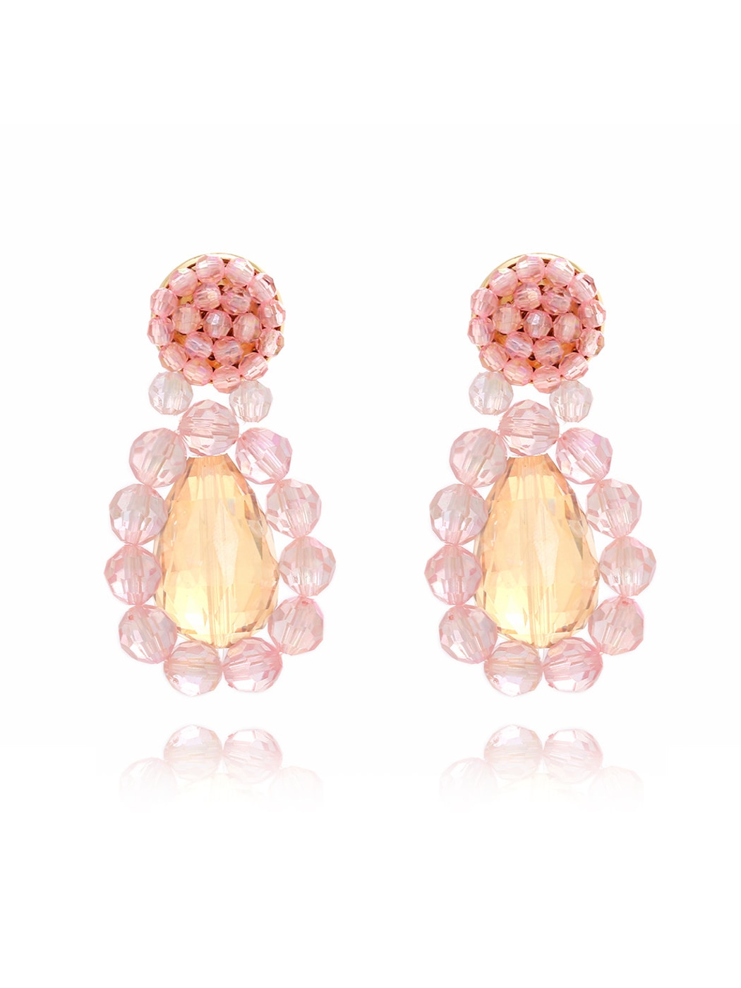 Earedge - Floral Beaded Teardrop Drop Statement Earrings