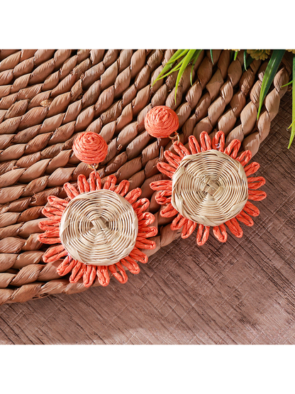 Earedge - Bohemian Round Geometric Raffia Earrings