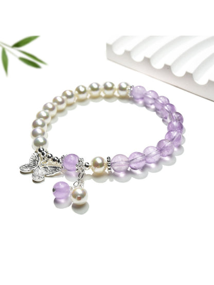 Lovra - Butterfly Pendant Crystal Beaded Bracelet