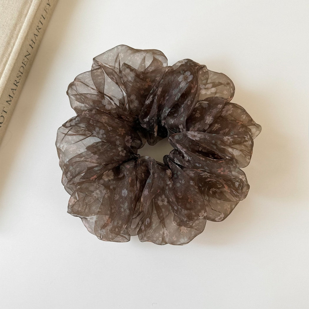 Gifty - Ruffled Flower Print Polyester Hair Scrunchie