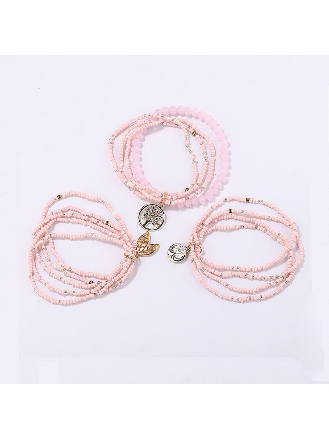 Close-up of Lovra bracelet showing detailed leaf-shaped pendant and textured beads