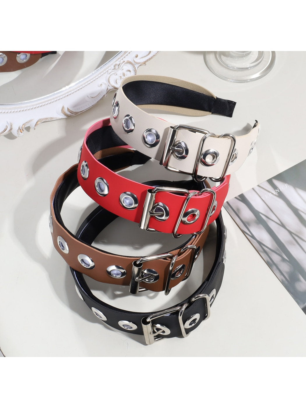 Gifty - Punk Faux Leather Metal Buckle Wide Headband