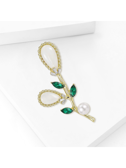 Brovia - Floral Rhinestone Alloy Elegant Brooch Pin