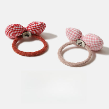 Gifty - Plaid Plush Bow Detail Polyester Hair Tie