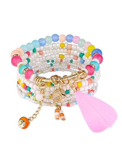 Close-up of individual beads on Lovra stackable bracelets showing intricate details
