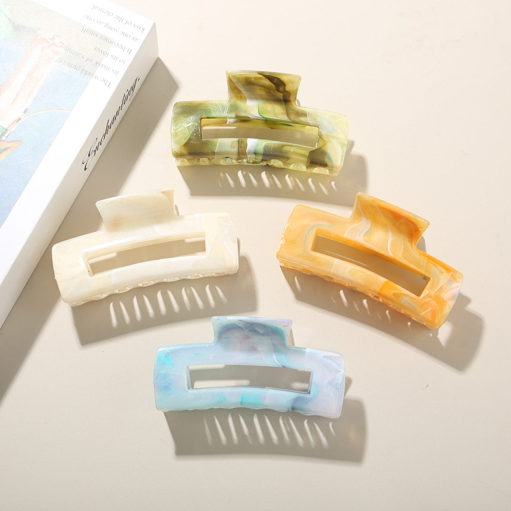 Beau - Marble Pattern PS Rectangular Hair Claw Clip