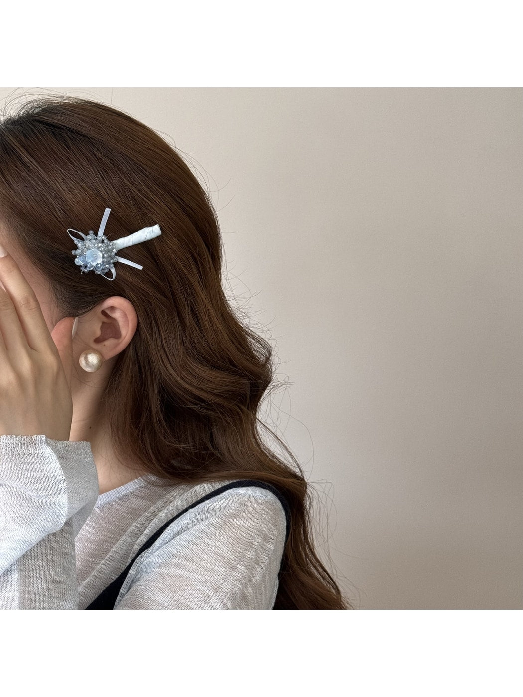 Beau - Floral Beaded Ribbon Barrette Hair Clip