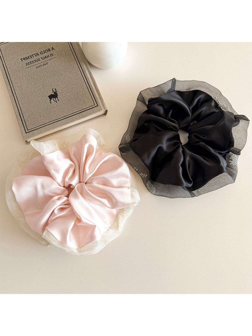 Gifty - Polyester Satin Finish Mesh Detail Scrunchie