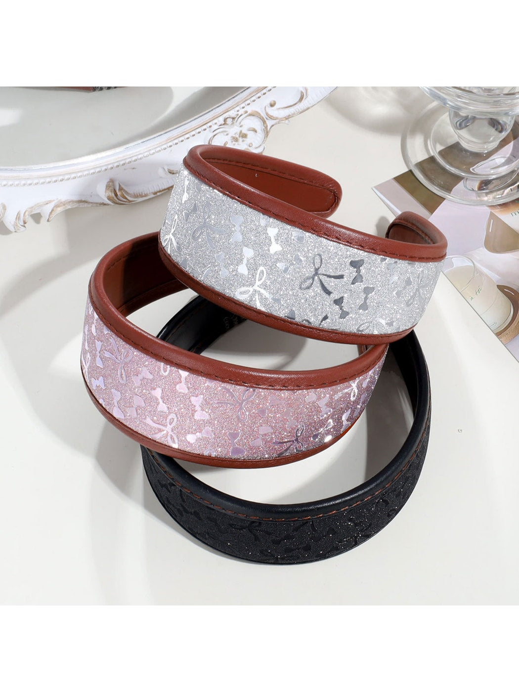 Gifty - Elegant Wide Faux Leather Bow Accent Headband