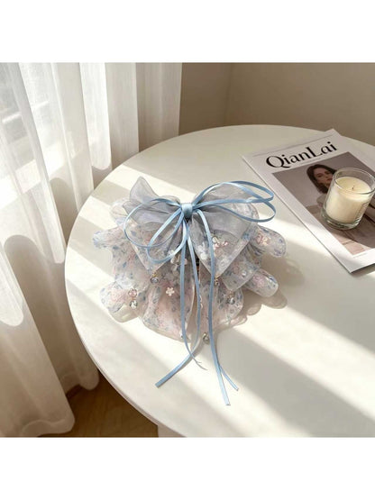 Beau - Floral Bow Ruffle Fabric Surface Claw Clip