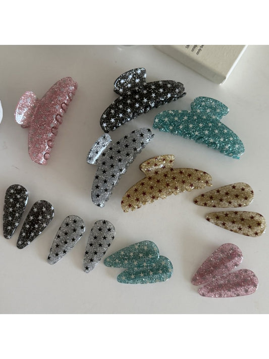 Beau - Glitter Star Pattern Acrylic Arc Claw Clip