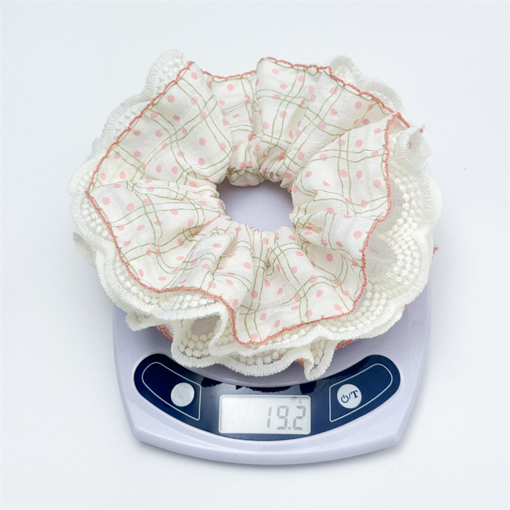 Gifty - Sweet Style Polka Dot Ruffle Lace Scrunchie