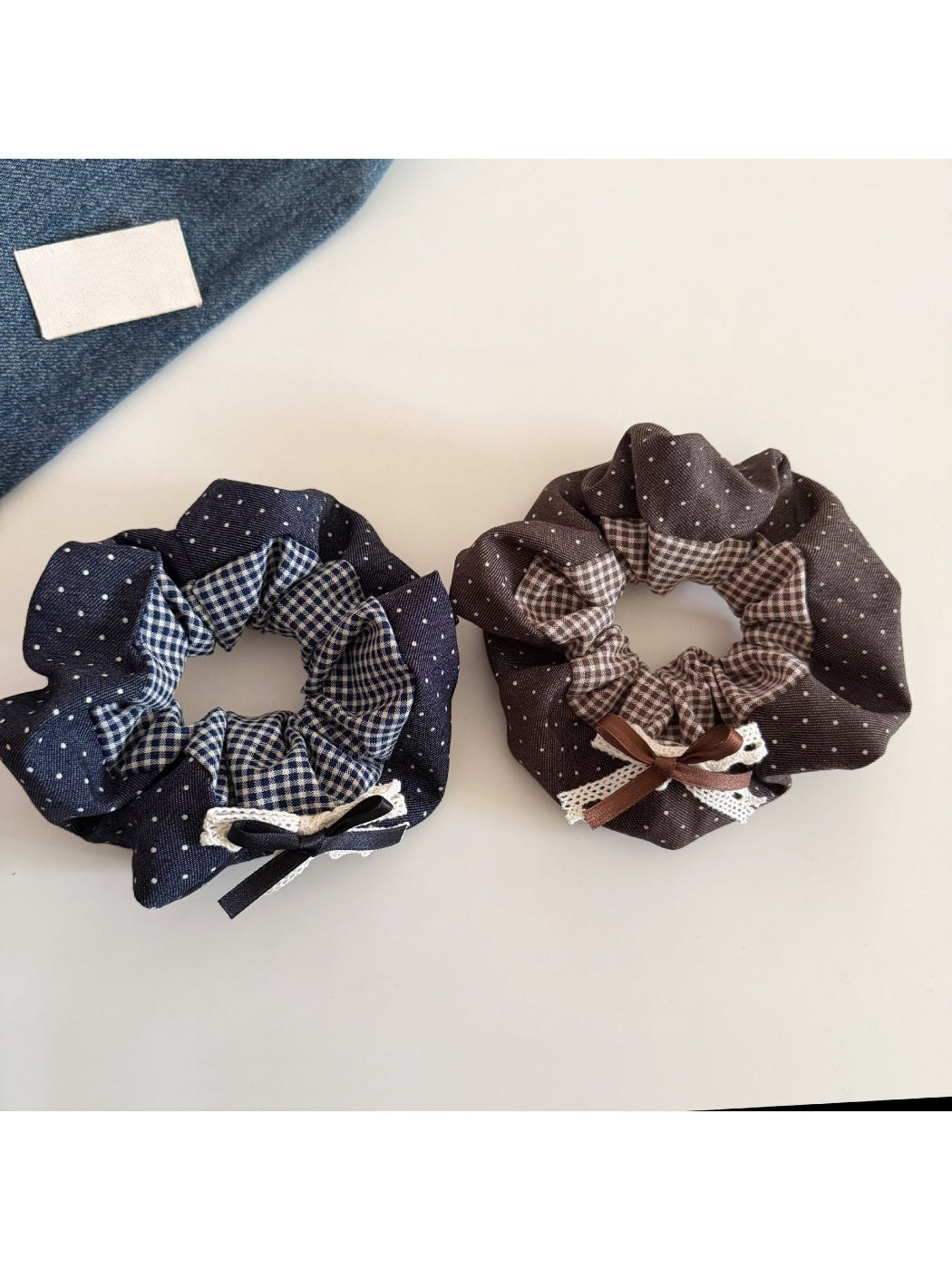 Gifty - Checkered Polka Dot Bow Hair Scrunchies