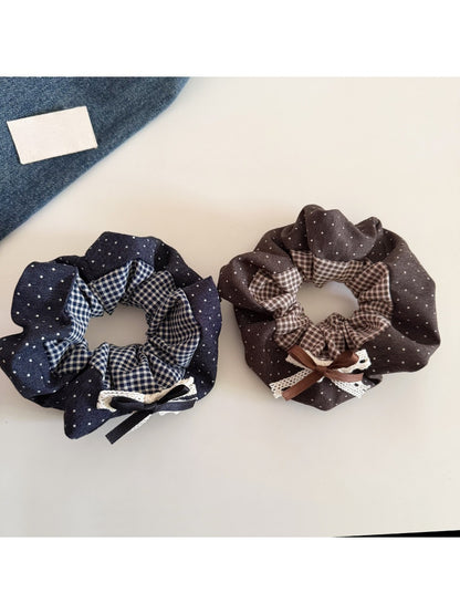 Gifty - Checkered Polka Dot Bow Hair Scrunchies