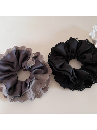 Gifty - Satin Lace Edge Pleated Scrunchie