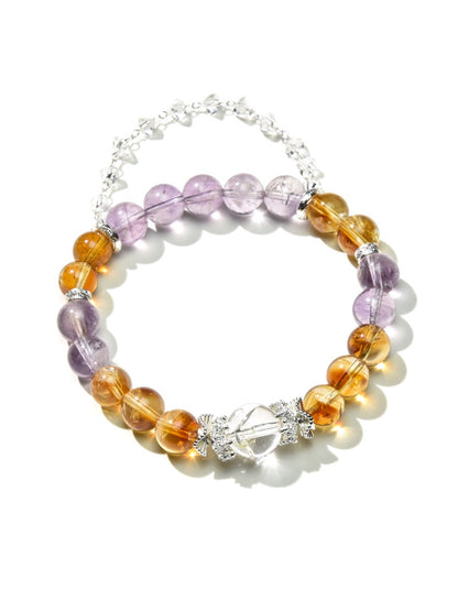 Lovra bracelet featuring alternating yellow and purple crystals displayed flat