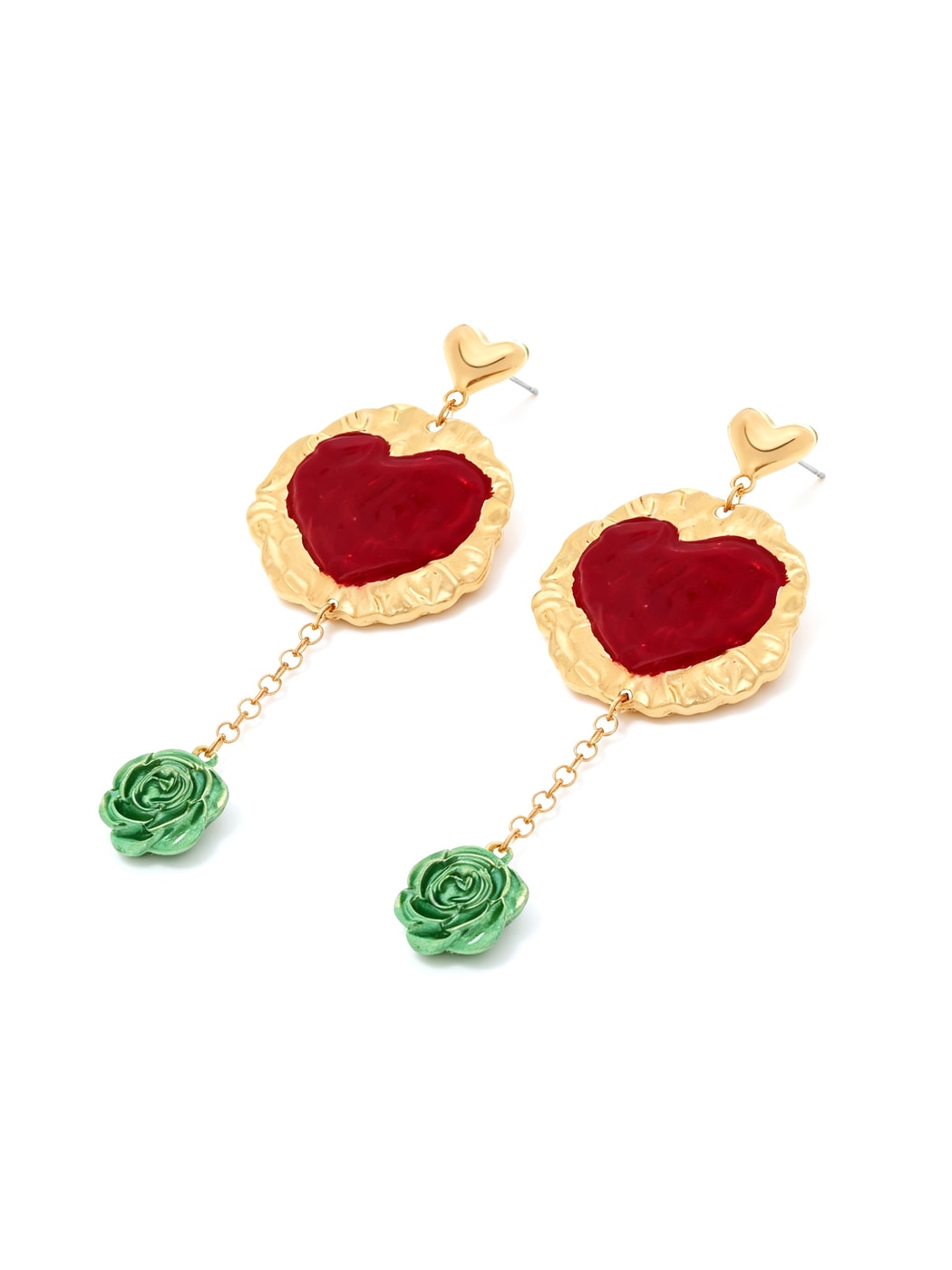 Earedge - Enamel Heart Tassel Dangle Alloy Earrings