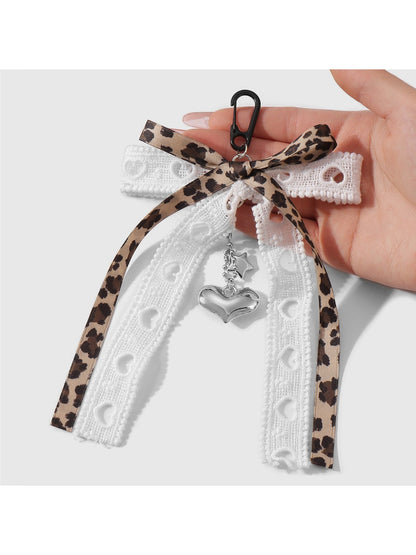 Keypus - Leopard Ribbon Lace Bow Pendant Alloy Keychain