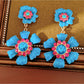 Earedge - Vintage Floral Rhinestone Dangle Earrings