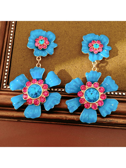 Earedge - Vintage Floral Rhinestone Dangle Earrings