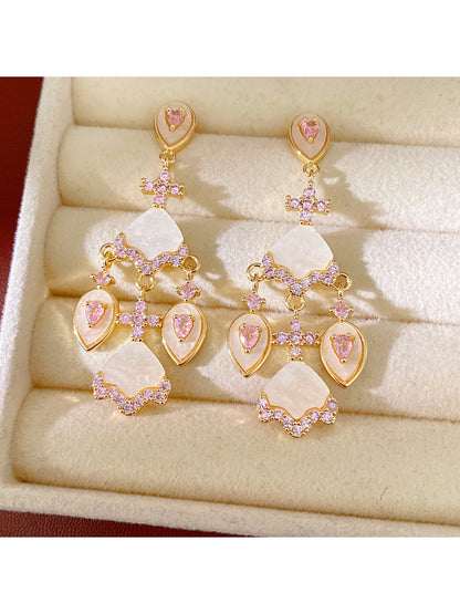 Earedge - Retro Layered Fan Motif Drop Earrings