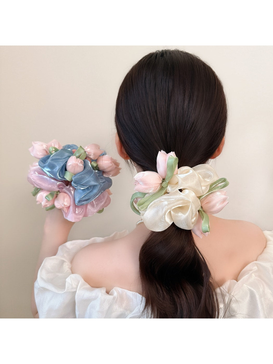 Gifty - Ruffled Flower Mesh Scrunchie