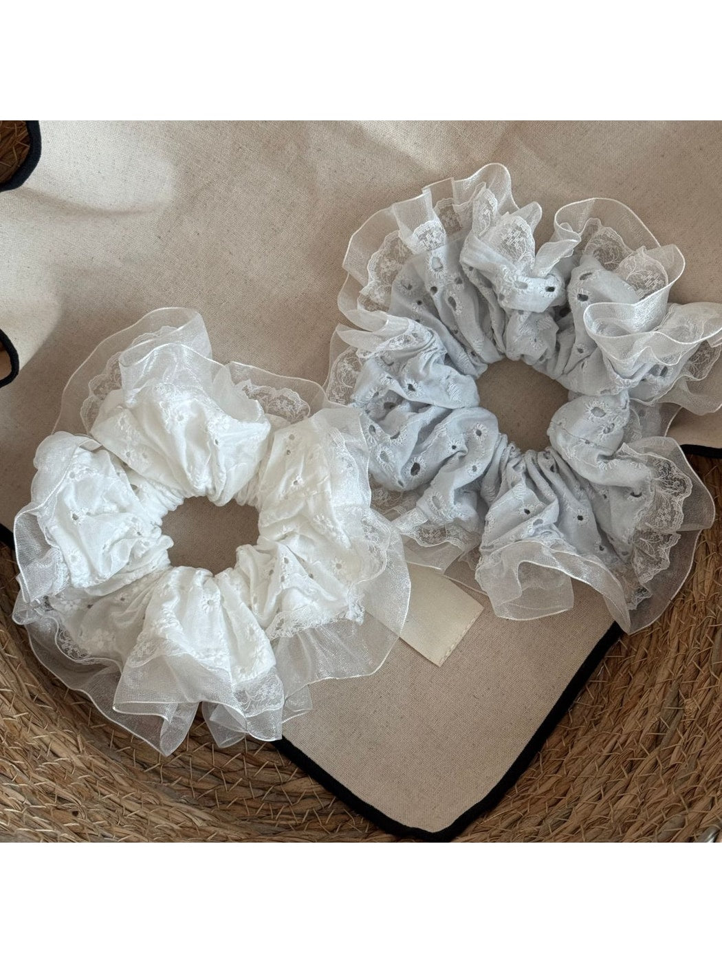 Gifty - Ruffled Openwork Lace Detail Scrunchie