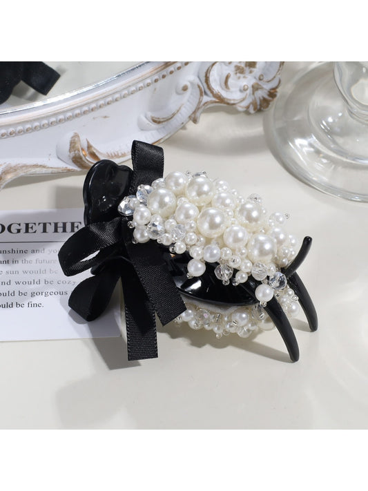 Beau - Beaded Bow Accent Plastic Claw Clip