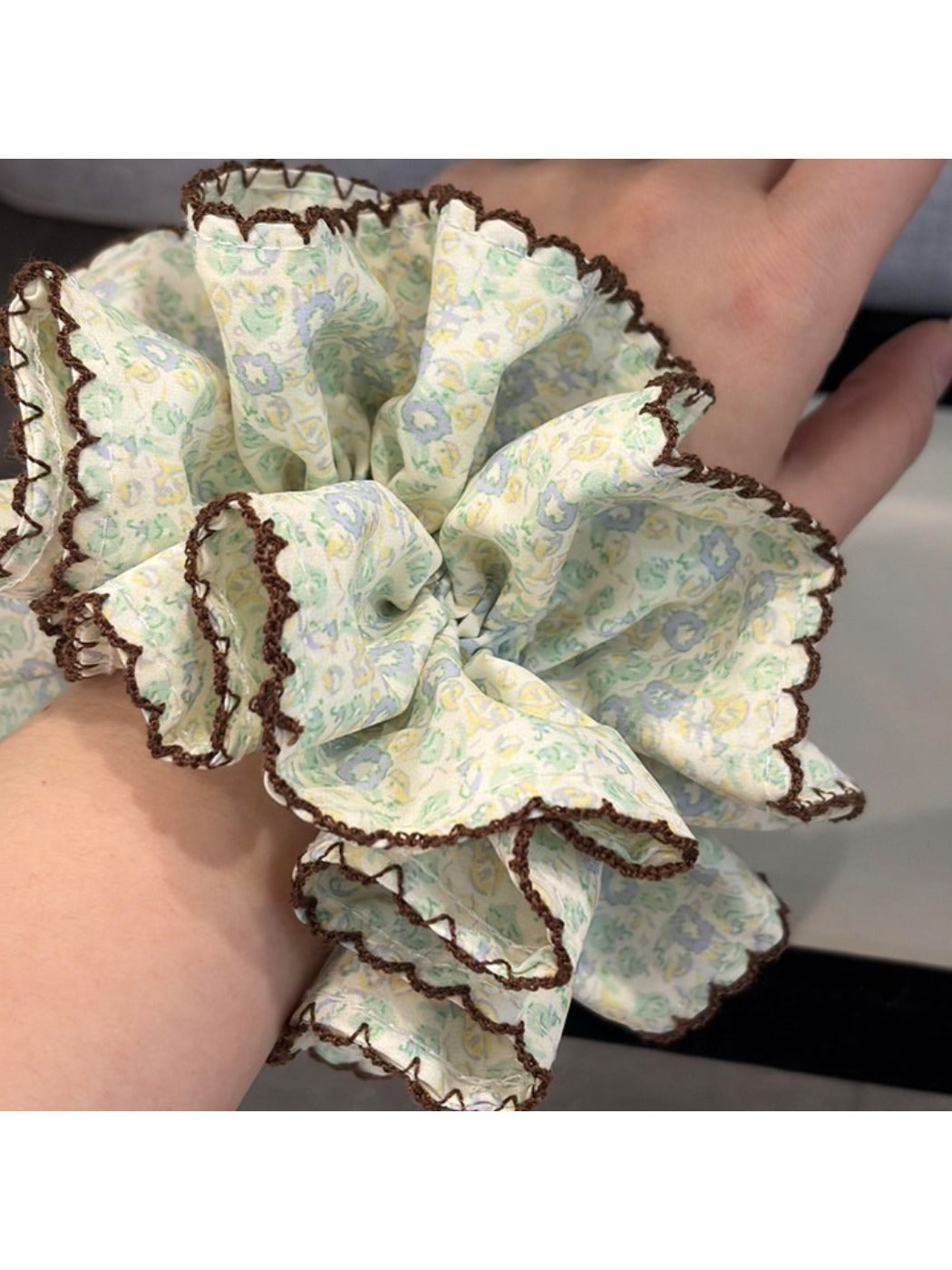 Side view of Gifty double layer scrunchie highlighting layered design