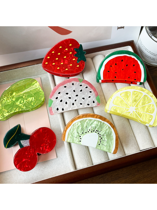Beau - Geometric Fruit Ring Design PVC Hair Claw Clip