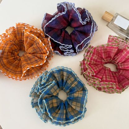 Gifty - Pleated Check Polyester Fabric Scrunchie